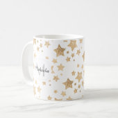 Mug Étoiles or brillant Noël Monogramme blanc (Devant gauche)