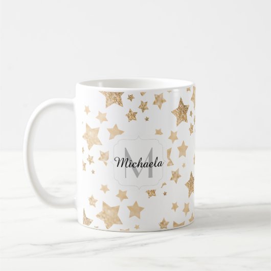 Mug Étoiles or brillant Noël Monogramme blanc (Gauche)