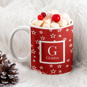 Mug Étoiles rouges et blanches avec monogramme et nom