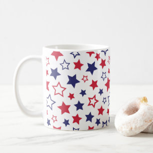 Mug Étoiles rouges et bleues, 4 juillet, fond blanc