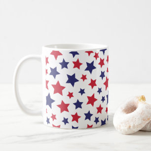 Mug Étoiles rouges et bleues, 4 juillet, fond blanc