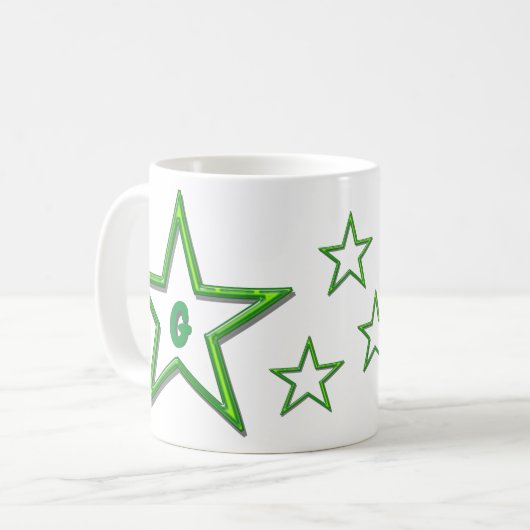 Mug - Étoiles vertes avec lettre (Devant gauche)
