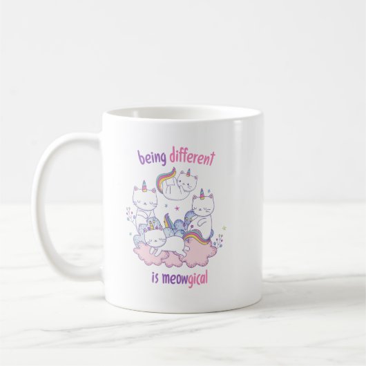 Mug Être différent est miauleux Licorne chat drôle (Gauche)