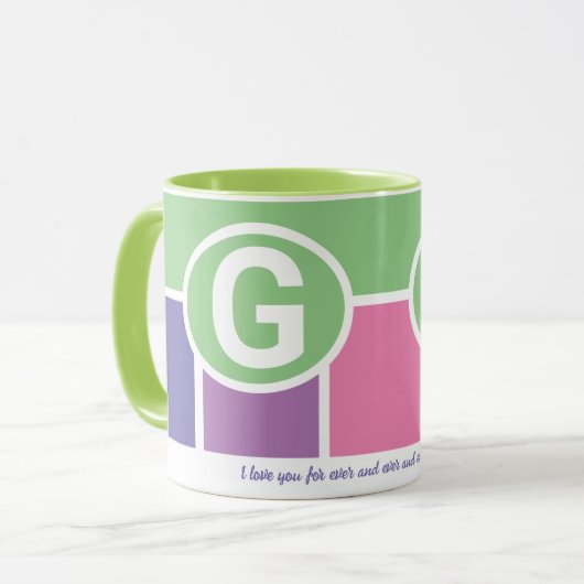 Mug Étroite bande féminine avec café monogramme (Devant gauche)