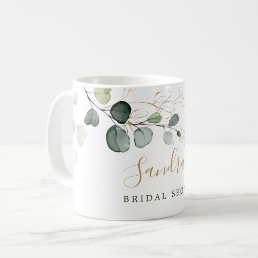 Mug Eucalyptus Feuille Gold Floral, votre nom café (Devant gauche)