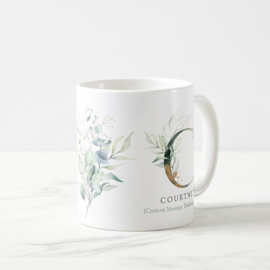 Mug Eucalyptus Gold Monogramme C initial Vert Chic (Devant droit)