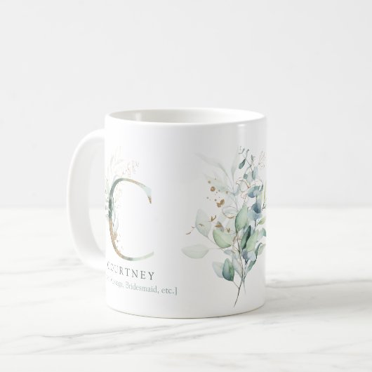 Mug Eucalyptus Gold Monogramme C initial Vert Chic (Devant gauche)