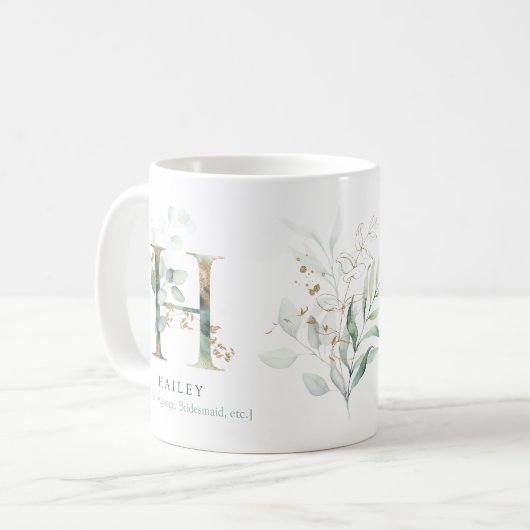 Mug Eucalyptus Gold Monogramme initial H vert chic (Devant gauche)