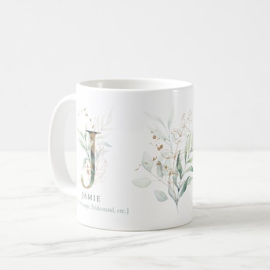 Mug Eucalyptus Gold Monogramme initial J vert chic (Devant gauche)