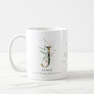 Mug Eucalyptus Gold Monogramme initial J vert chic