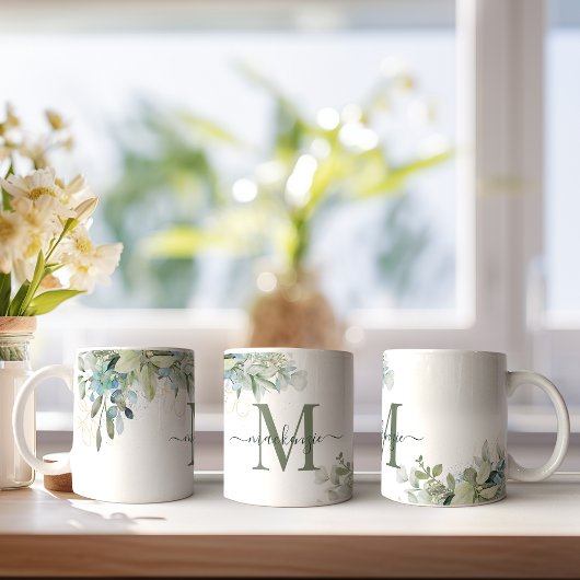 Mug Eucalyptus Moderne Verdure Monogramme Floral