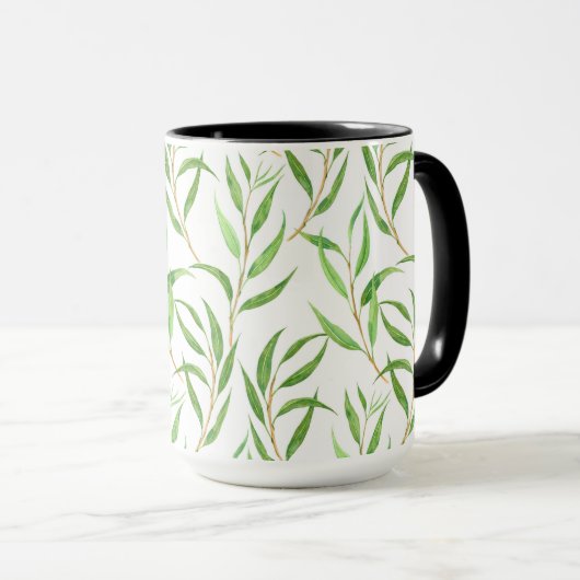 Mug Eucalyptus motif aquarelle sur blanc (Devant droit)