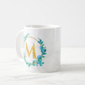 Mug Eucalyptus Vert Doré Personnaliser Monogramme A-Z (Devant gauche)