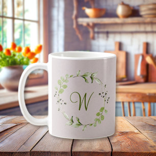 Mug Éucalyptus vert et feuille Monogramme de la couron