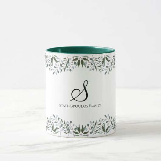 Mug Eucalyptus Vert Floral Nom de famille (Centre)