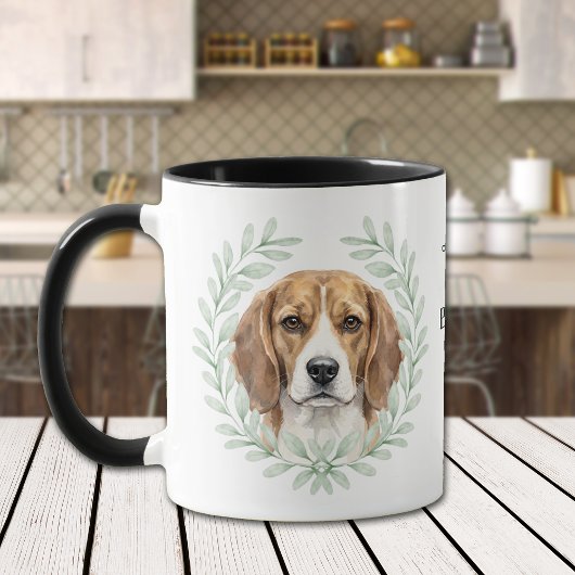 Mug Eucalyptus Wreath Beagle Hound Dog Monogram