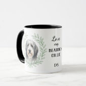 Mug Eucalyptus Wreath Bearded Collie Dog Monogram (Devant gauche)