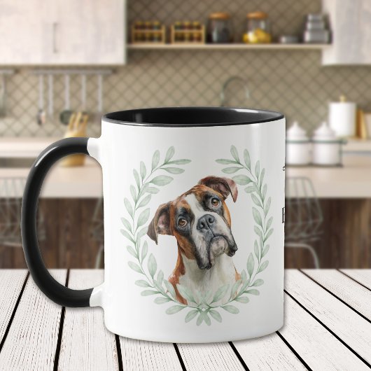 Mug Eucalyptus Wreath Boxer Dog Monogram