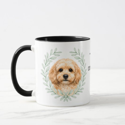 Mug Eucalyptus Wreath Buff Cockapoo Dog Monogram (Gauche)