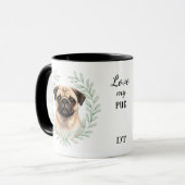 Mug Eucalyptus Wreath Fawn Pug Dog Monogram (Devant gauche)