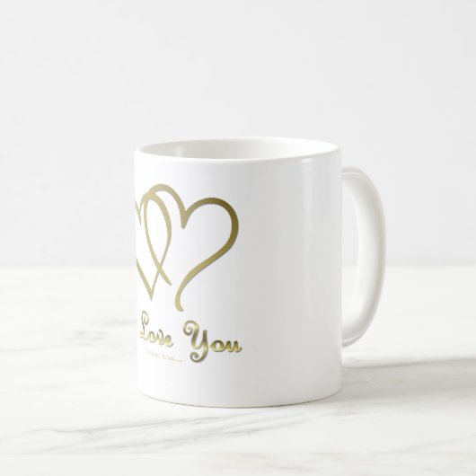 Mug Eventré Gold Hearts i Love You (Devant droit)