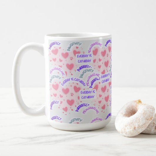 Mug "Everyday is caturday" Pawsitive vibes  (Avec donut)