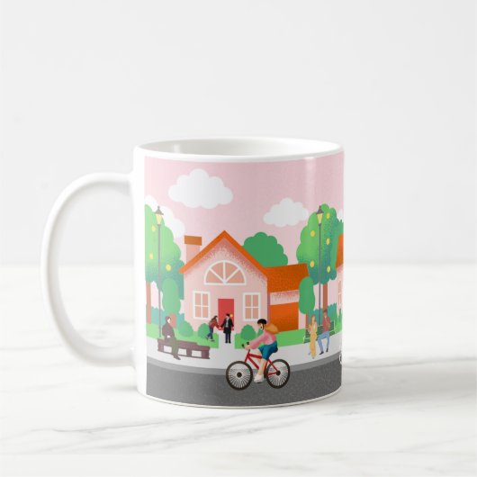 Mug Everyday Love in a Cozy Neighborhood – Illustratio (Gauche)