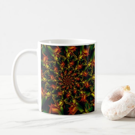 Mug Exotique | Art fractal vert et jaune (Avec donut)