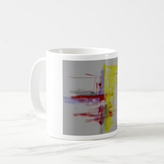 Mug Expressionniste Abstrait gris rouge jaune (Devant gauche)