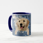 Mug Extrait d'or dans trou de denim bleu effilé (Devant gauche)