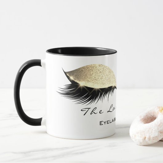 Mug Eyelash Extention Beauty Studio White Gold Parties (Avec donut)