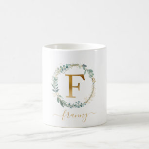 Mug F monogramme, couronne feuilletée propre au client