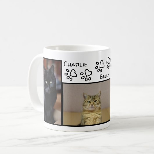 Mug Fab Empreinte de patte Hearts Trois Chats Noms et  (Devant gauche)