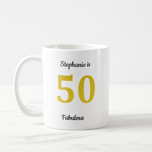 Mug Fabuleux 50e anniversaire Parties scintillant d'or (Gauche)