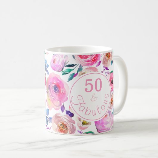 Mug Fabuleux 50e anniversaire rose violet Rose pivoine (Devant droit)