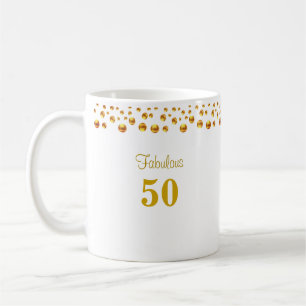 Mug Fabulos 50 Anniversaire & Confettis Dorés sur Fond