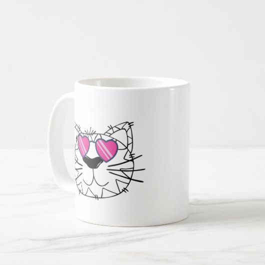 Mug Face de chat drôle avec lunettes funky (Devant gauche)
