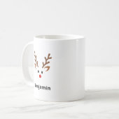 Mug Face de renne mignonne avec nom de noeud rouge (Devant gauche)