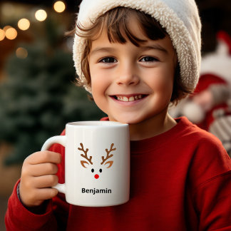 Mug Face de renne mignonne avec nom de noeud rouge