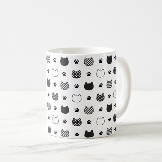 Mug Faces de chat et boue de pattes - Noir & Blanc (Devant droit)