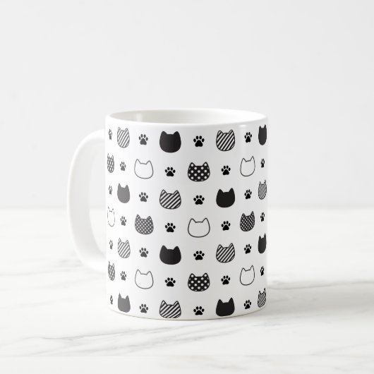 Mug Faces de chat et boue de pattes - Noir & Blanc (Devant gauche)