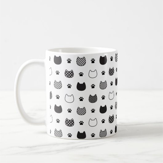 Mug Faces de chat et boue de pattes - Noir & Blanc (Gauche)