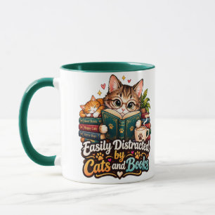 Mug Facilement Distrait par les Chats et les Livres Mi
