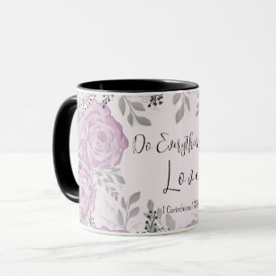 Mug Faire tout dans l'amour Écriture chrétienne Floral