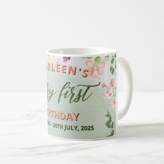 Mug Fairy First Birday Forest Aquarelle Champagne (Devant droit)
