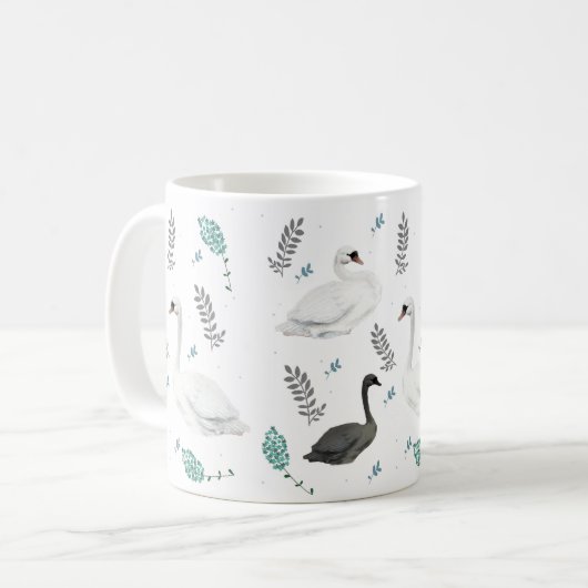 Mug Fairytale Swan Illustration Folk Botanical (Devant gauche)
