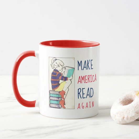 Mug Faites l'Amérique lire encore la poignée rouge (Avec donut)