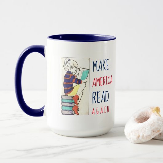 Mug Faites l'Amérique lire encore le blanc et le bleu (Avec donut)