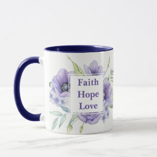 Mug Faith Hope Amour avec fleurs d'aquarelle Monogramm
