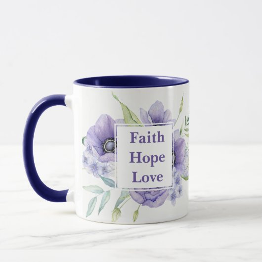 Mug Faith Hope Amour avec fleurs d'aquarelle Monogramm (Gauche)